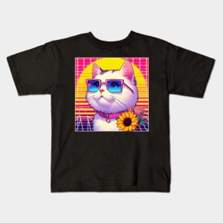 retro anime cyber cat Kids T-Shirt